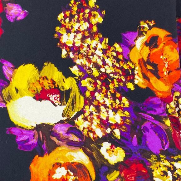 Ronni Nicole Dress 10 Black Floral Ruched Shift Knee Length Cowl Neck - Picture 5 of 7